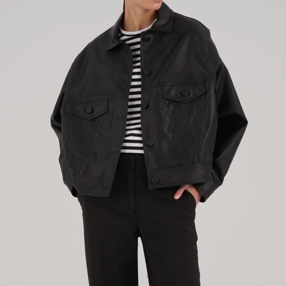 LeBrand Black Leather Jacket Cerda 100% Leather Jacket Size Medium